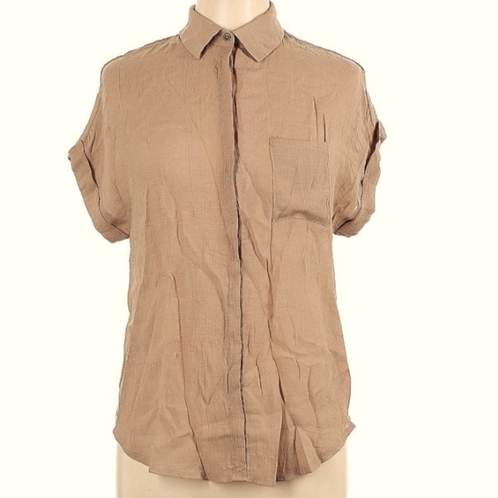 NWT Women's Twine & String Short Sleeve 3 Button Linen Shirt